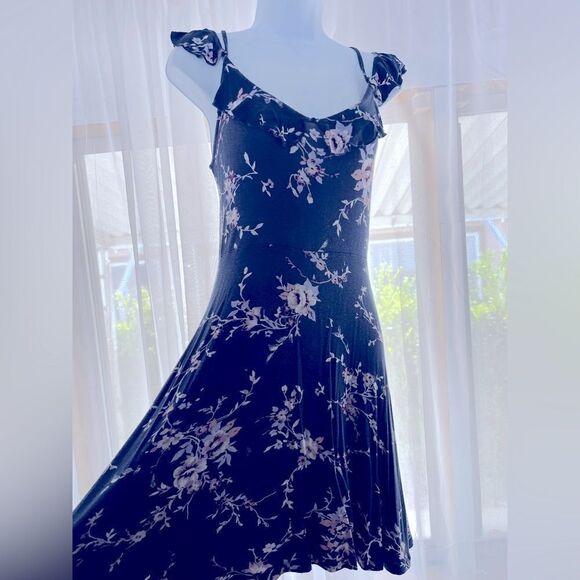 Floral Blue Spring Lace Up Dress - Picture 2 of 6